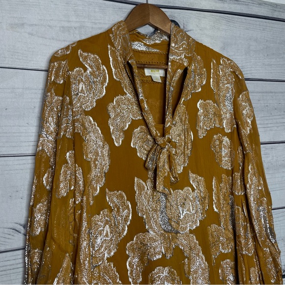 Anthropologie Maeve gold flounce skirt dress petite M - Picture 6 of 14